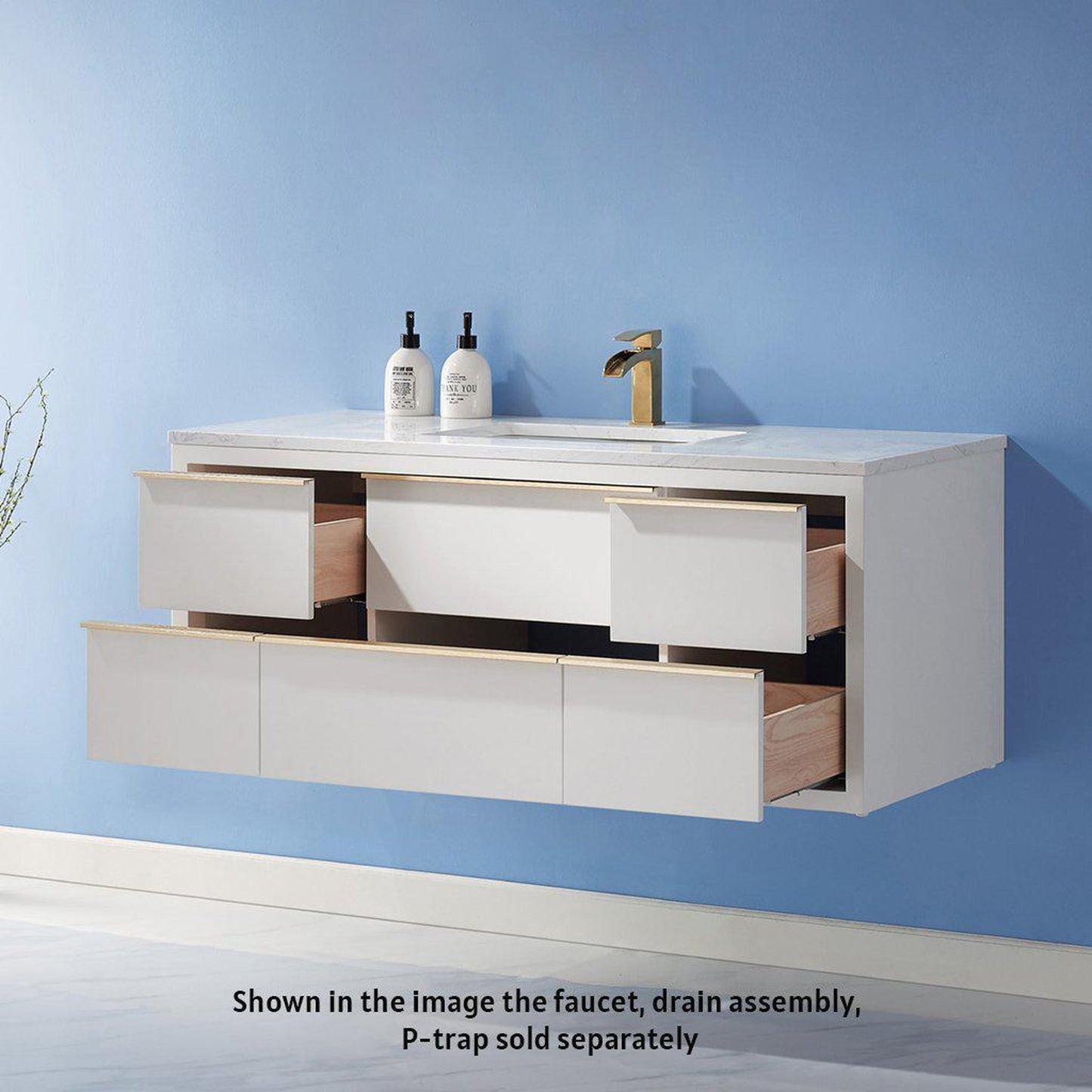 Altair Morgan 48" Single White Wall-Mounted Bathroom Vanity Set With Aosta White Composite Stone Top, Rectangular Undermount Ceramic Sink, and Overflow