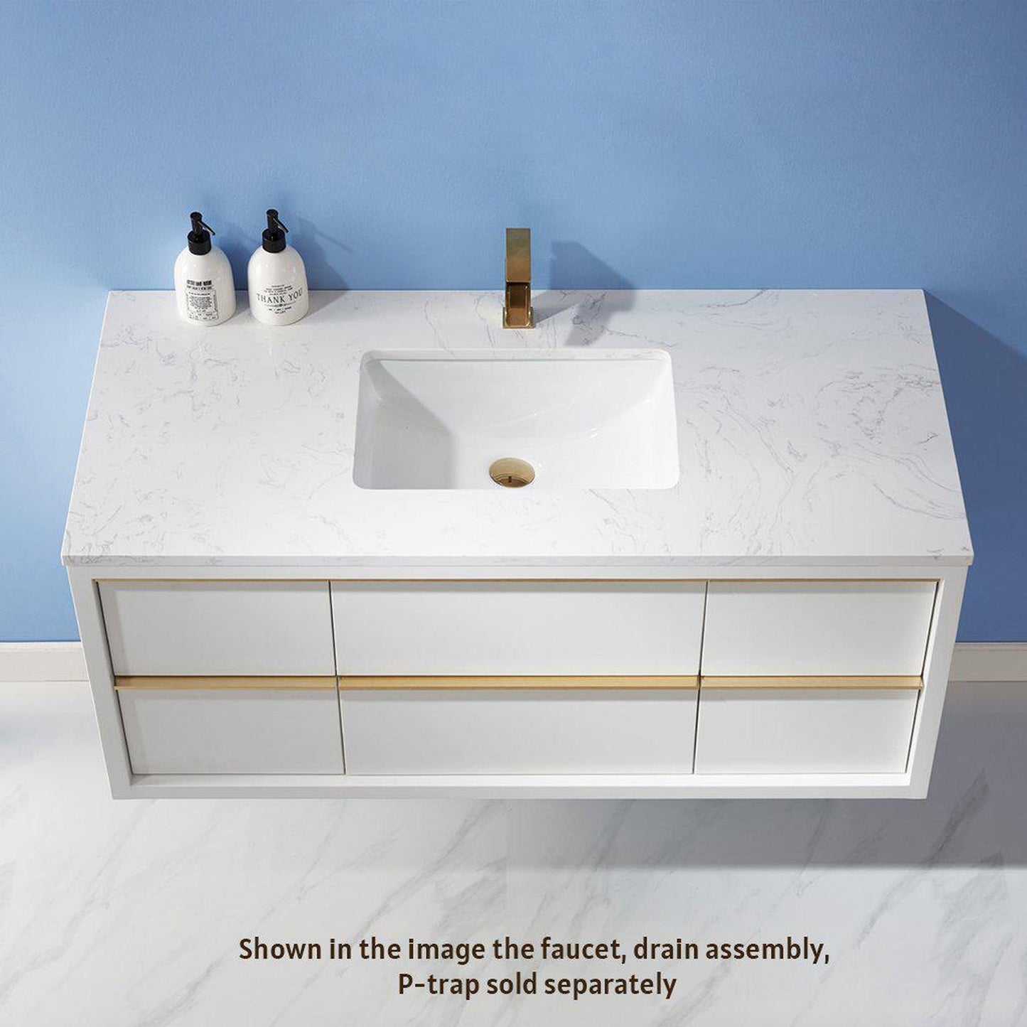 Altair Morgan 48" Single White Wall-Mounted Bathroom Vanity Set With Aosta White Composite Stone Top, Rectangular Undermount Ceramic Sink, and Overflow