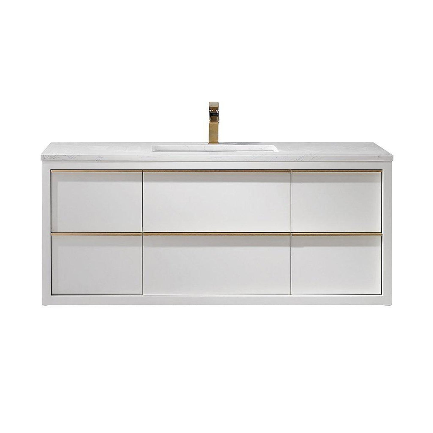 Altair Morgan 48" Single White Wall-Mounted Bathroom Vanity Set With Aosta White Composite Stone Top, Rectangular Undermount Ceramic Sink, and Overflow