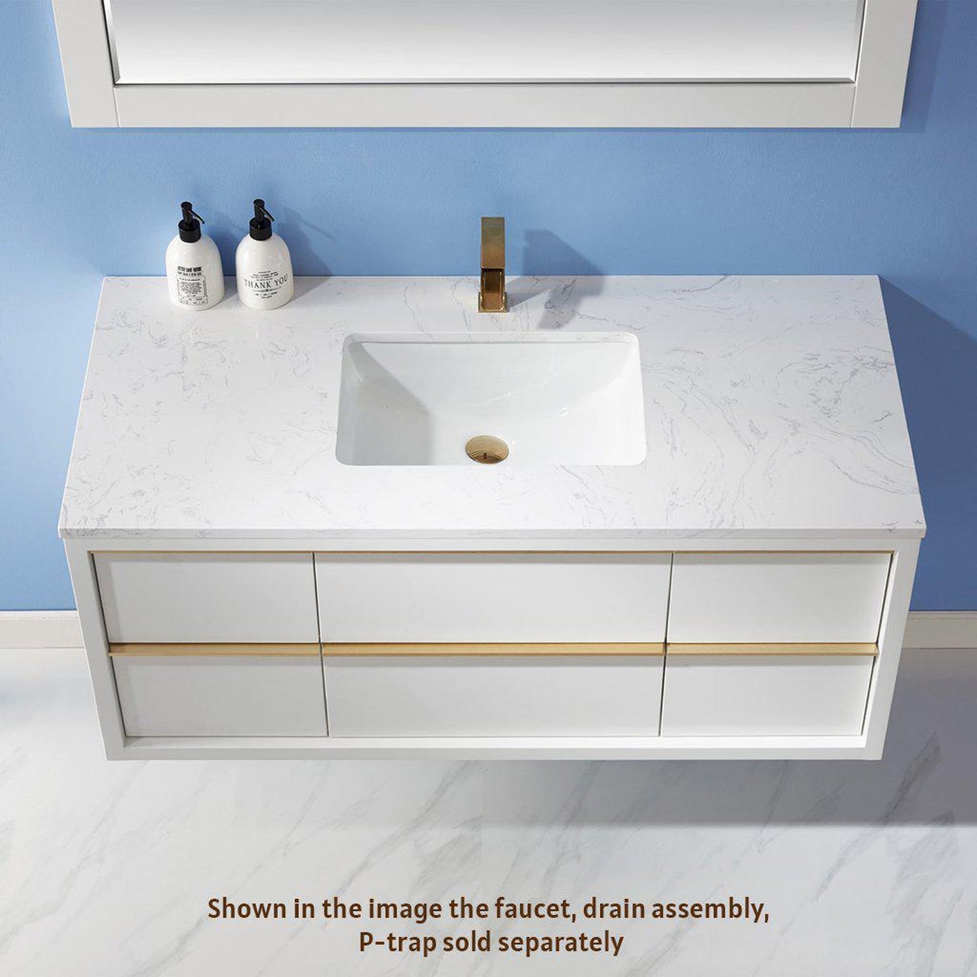 Altair Morgan 48" Single White Wall-Mounted Bathroom Vanity Set With Mirror, Aosta White Composite Stone Top, Rectangular Undermount Ceramic Sink, and Overflow