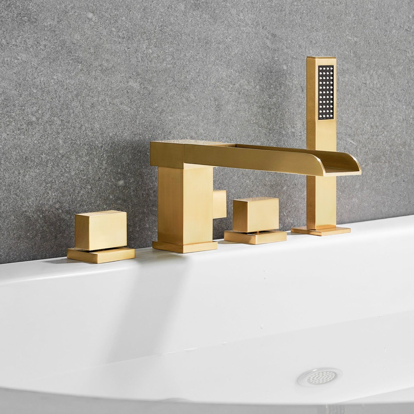 Altair Nairn Brushed Gold Roman Waterfall Deck-mounted Bathtub Faucet With Handshower