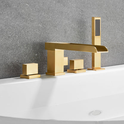 Altair Nairn Brushed Gold Roman Waterfall Deck-mounted Bathtub Faucet With Handshower