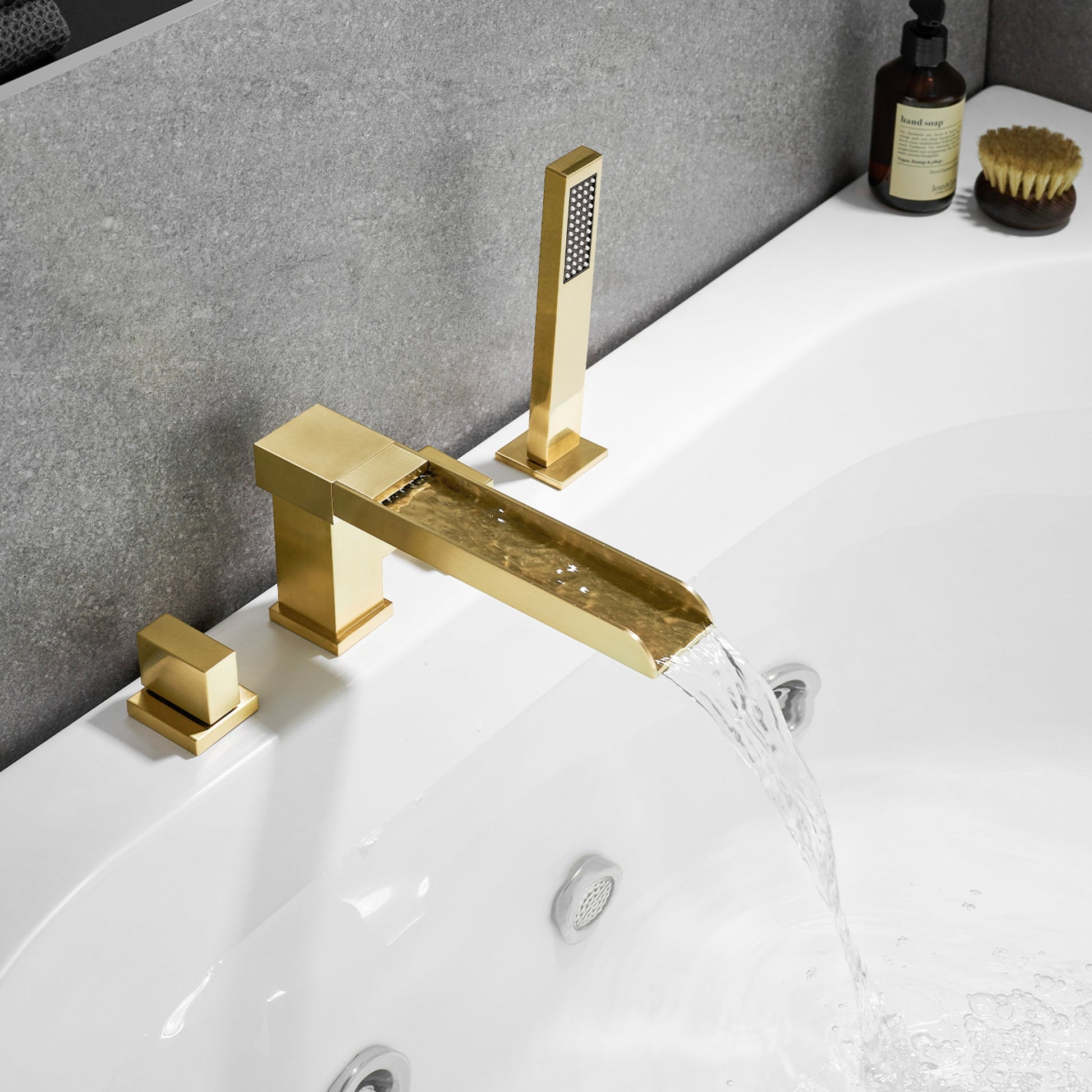 Altair Nairn Brushed Gold Roman Waterfall Deck-mounted Bathtub Faucet With Handshower