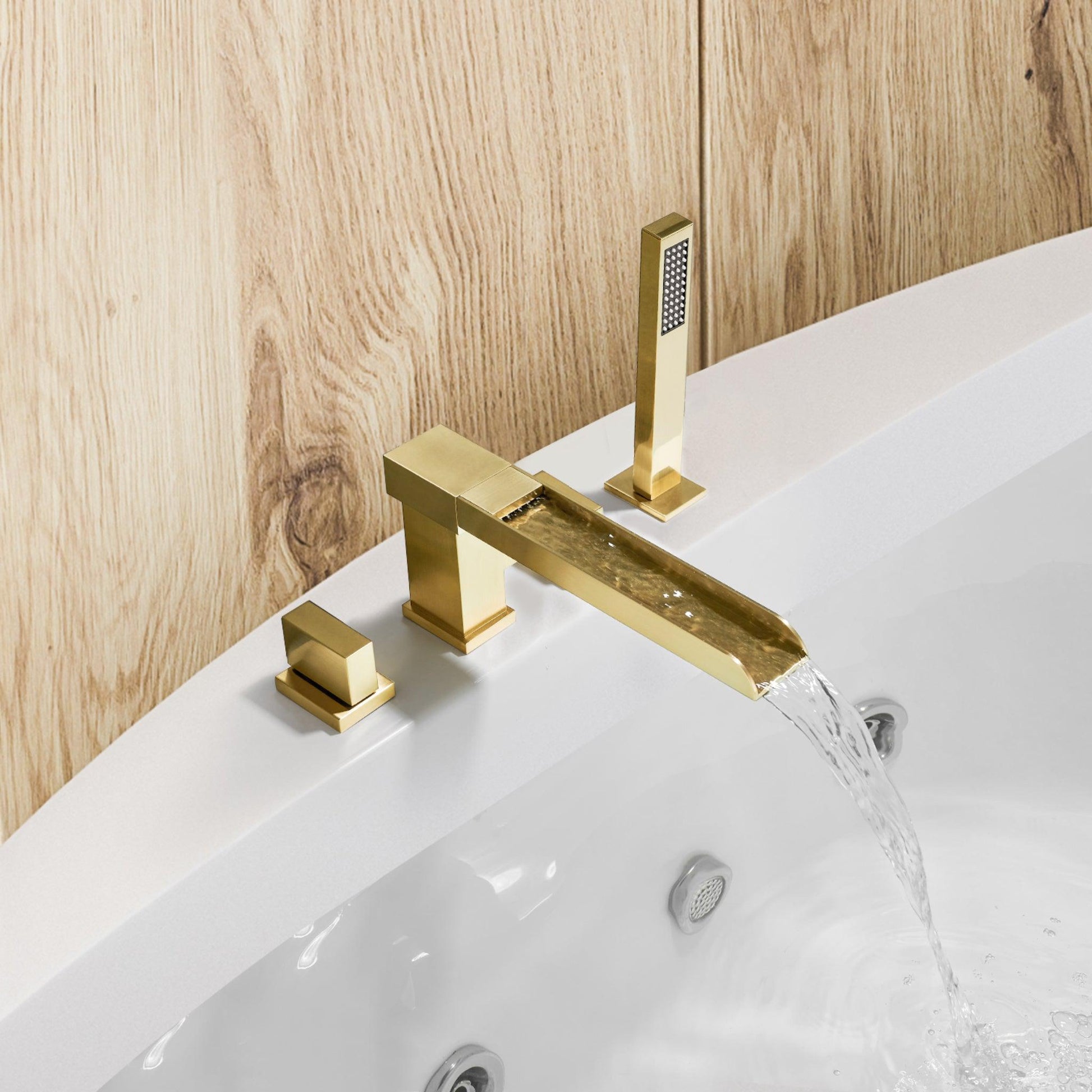 Altair Nairn Brushed Gold Roman Waterfall Deck-mounted Bathtub Faucet With Handshower