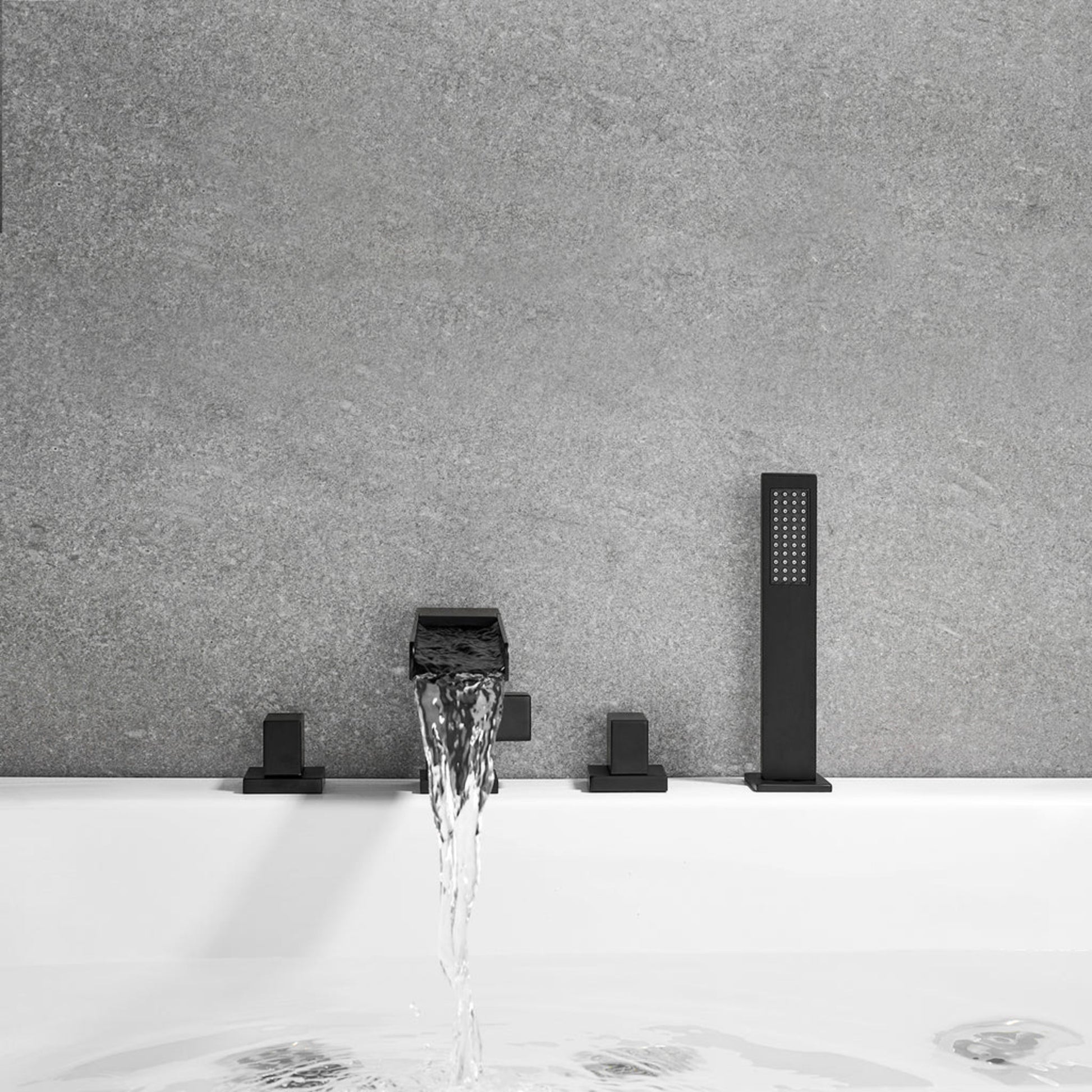 Altair Nairn Matte Black Roman Waterfall Deck-mounted Bathtub Faucet With Handshower