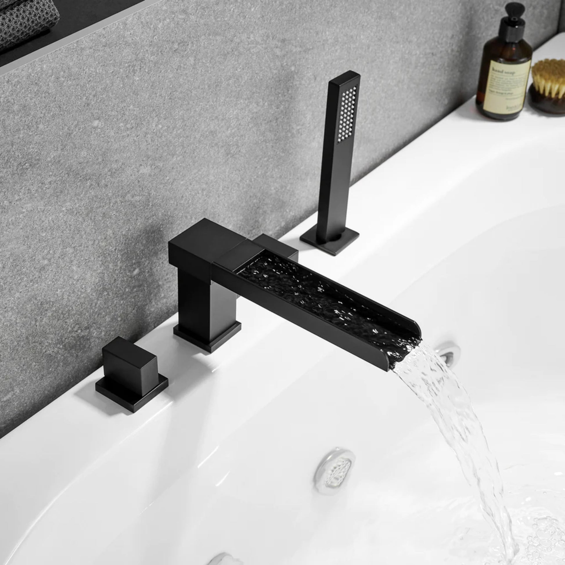 Altair Nairn Matte Black Roman Waterfall Deck-mounted Bathtub Faucet With Handshower