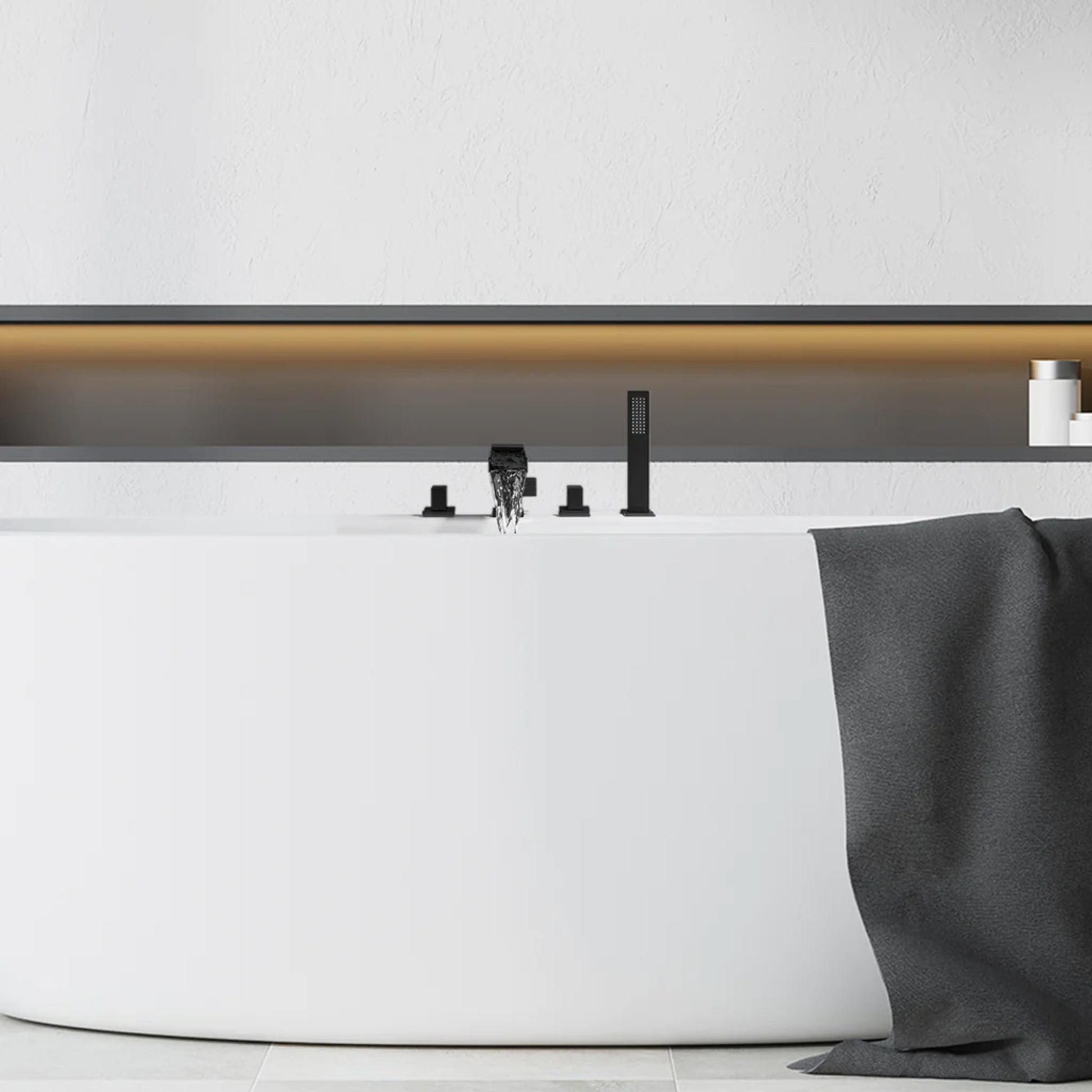 Altair Nairn Matte Black Roman Waterfall Deck-mounted Bathtub Faucet With Handshower