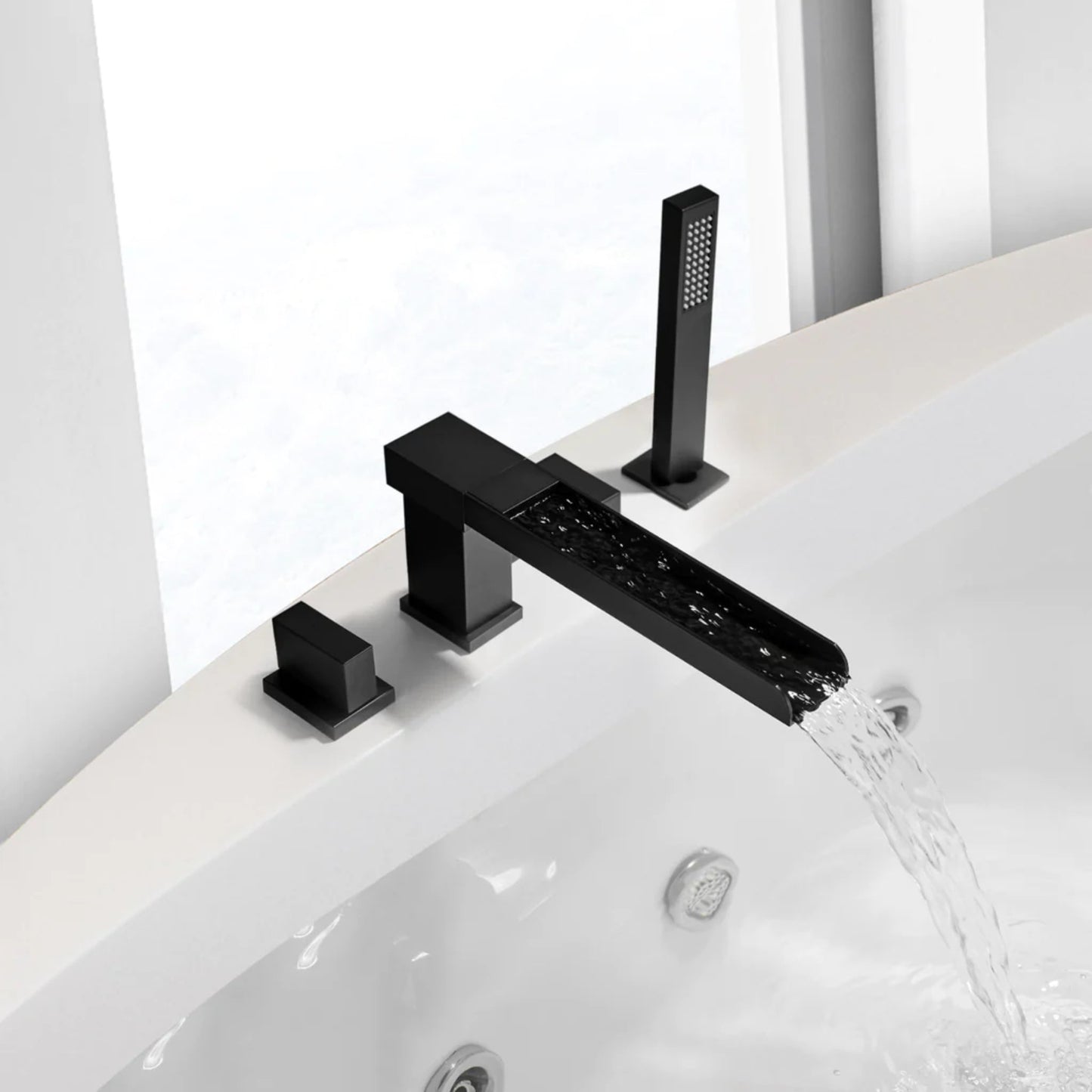 Altair Nairn Matte Black Roman Waterfall Deck-mounted Bathtub Faucet With Handshower