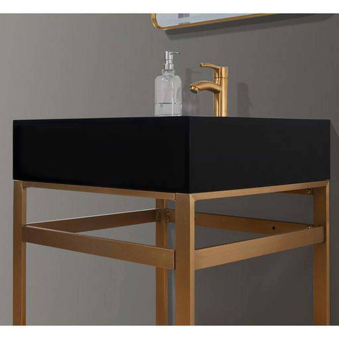 Altair Nauders 24" Brushed Gold Single Stainless Steel Bathroom Vanity Set Console With Mirror, Imperial Black Stone Top, Single Rectangular Undermount Ceramic Sink, and Safety Overflow Hole