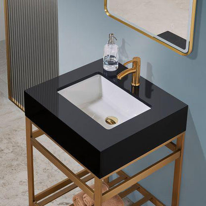 Altair Nauders 24" Brushed Gold Single Stainless Steel Bathroom Vanity Set Console With Mirror, Imperial Black Stone Top, Single Rectangular Undermount Ceramic Sink, and Safety Overflow Hole