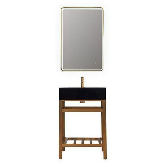 Altair Nauders 24" Brushed Gold Single Stainless Steel Bathroom Vanity Set Console With Mirror, Imperial Black Stone Top, Single Rectangular Undermount Ceramic Sink, and Safety Overflow Hole