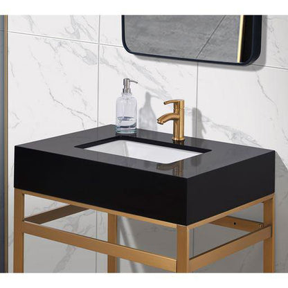 Altair Nauders 30" x 22" Imperial Black Apron Composite Stone Bathroom Vanity Top With White SInk