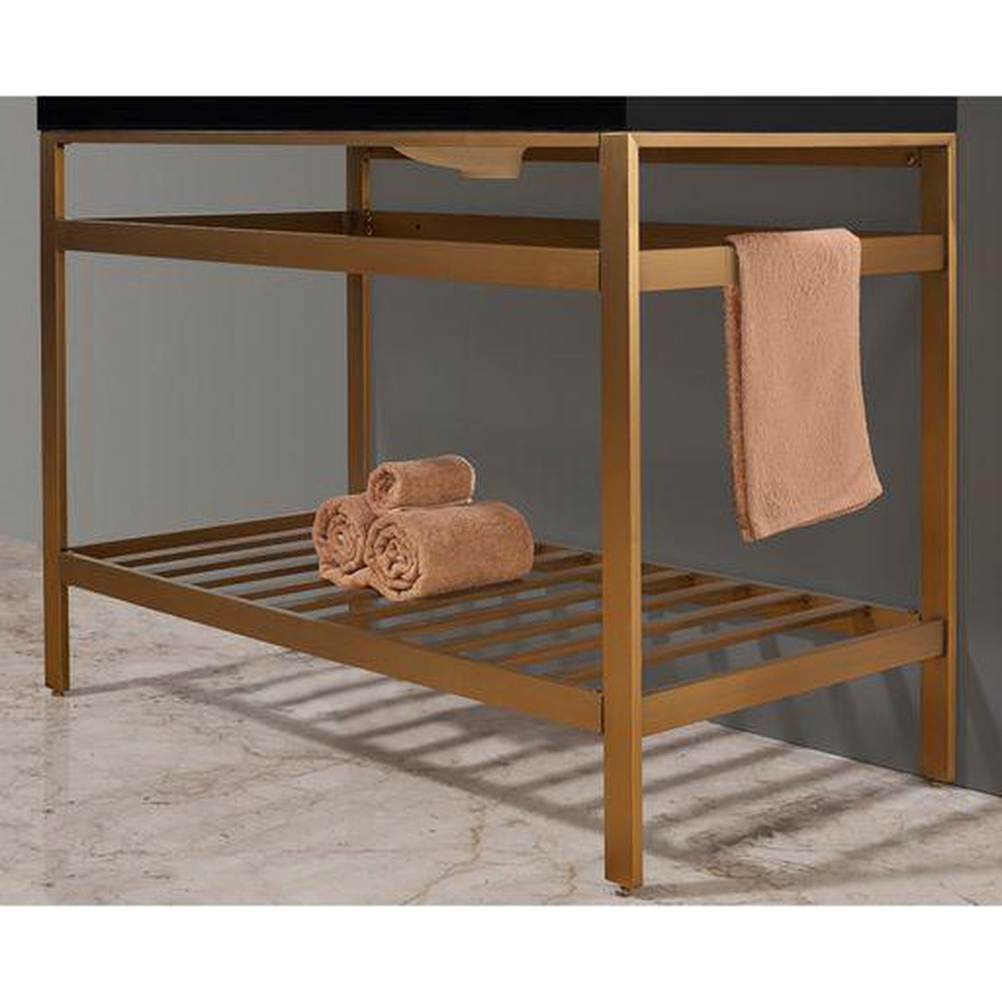 Altair Nauders 42" Brushed Gold Single Stainless Steel Bathroom Vanity Set Console With Mirror, Imperial Black Stone Top, Single Rectangular Undermount Ceramic Sink, and Safety Overflow Hole