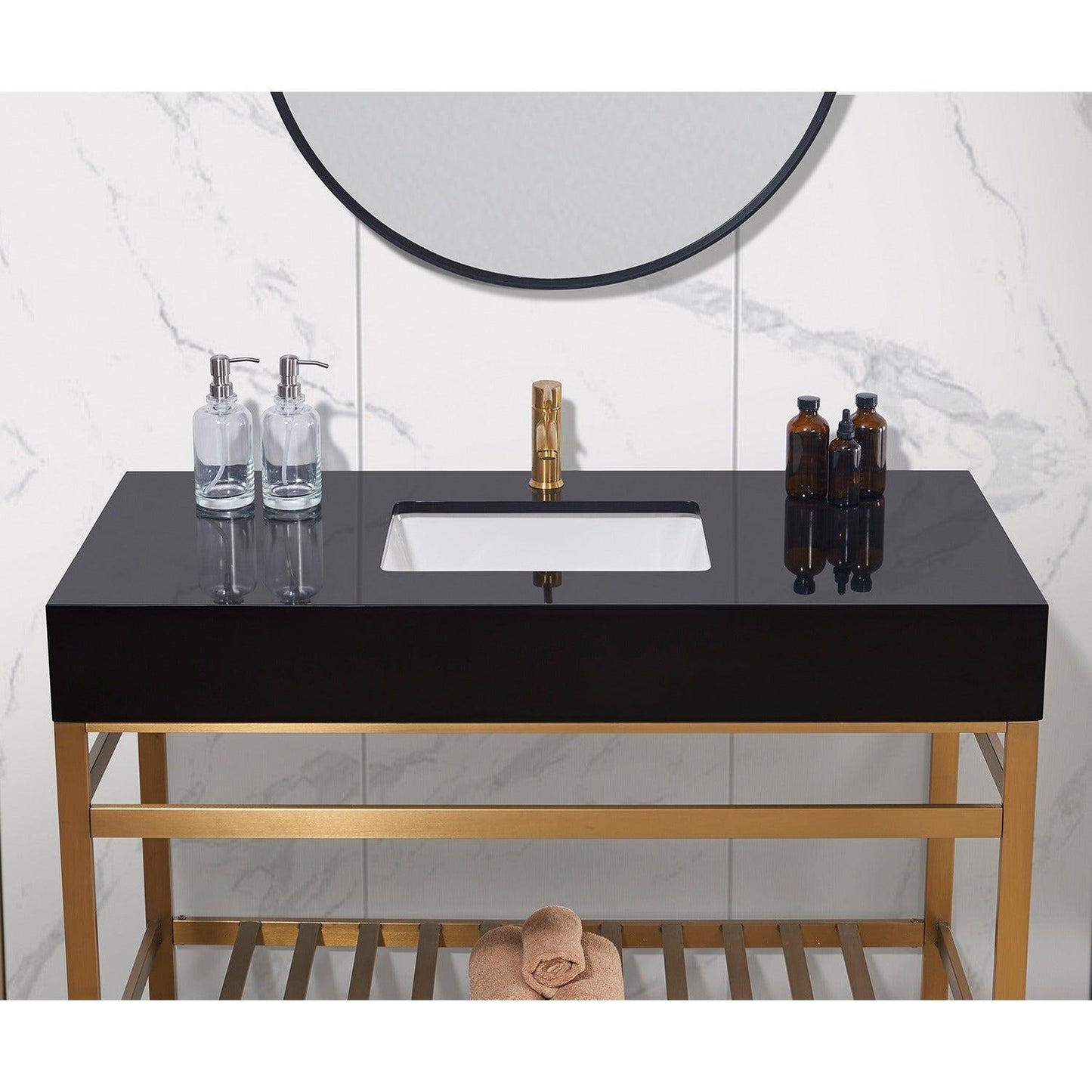 Altair Nauders 48" x 22" Imperial Black Apron Composite Stone Bathroom Vanity Top With White SInk