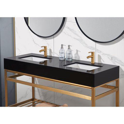 Altair Nauders 60" x 22" Imperial Black Apron Composite Stone Bathroom Vanity Top With White SInk