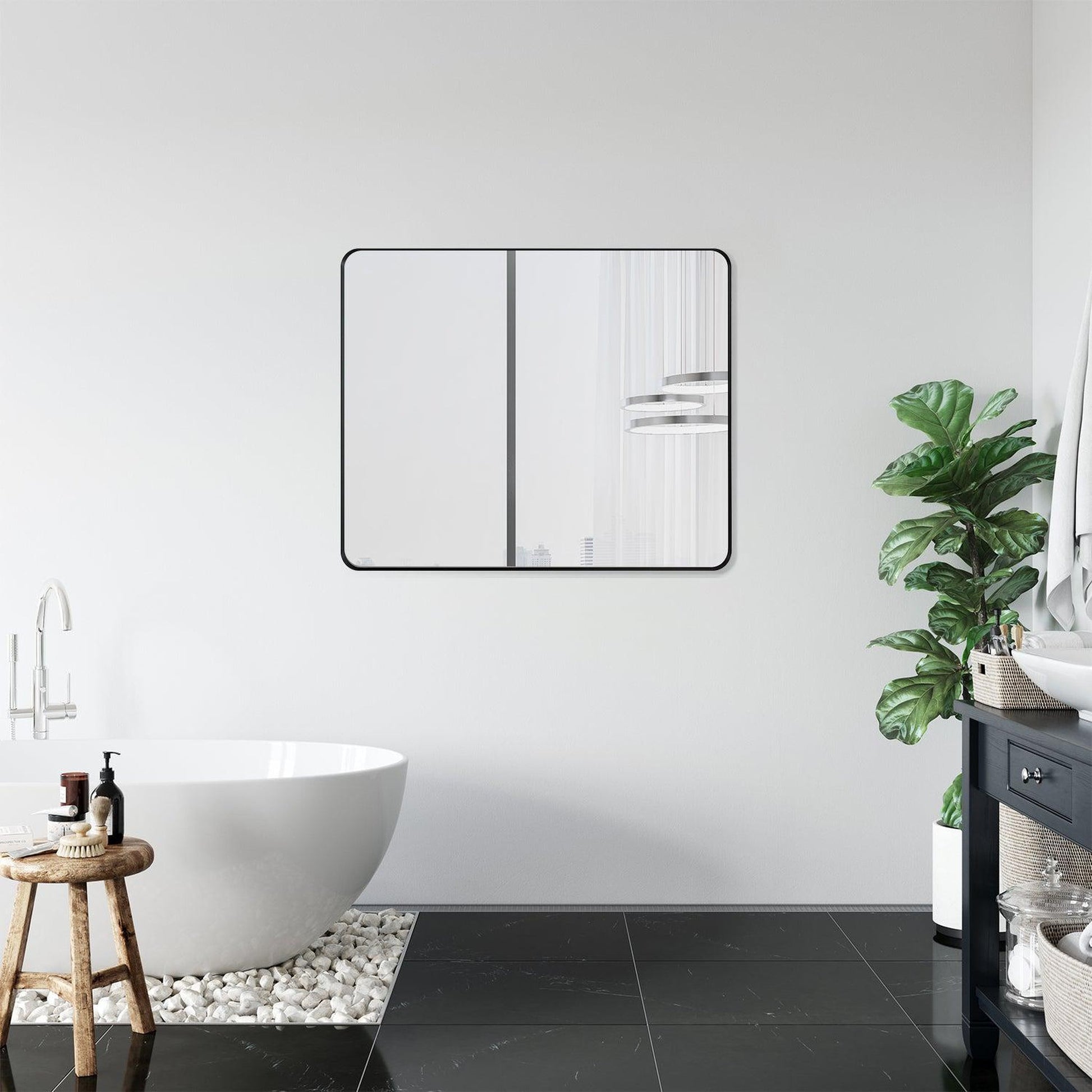Altair Nettuno 36" x 30" Rectangle Matte Black Aluminum Framed Wall-Mounted Mirror