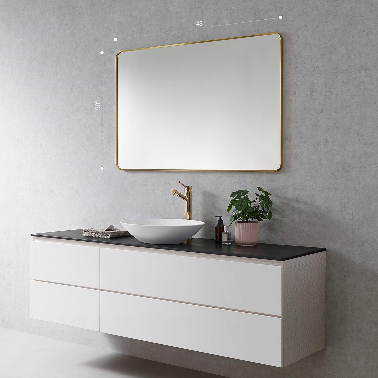 Altair Nettuno 48" Rectangle Brushed Gold Aluminum Framed Wall-Mounted Mirror