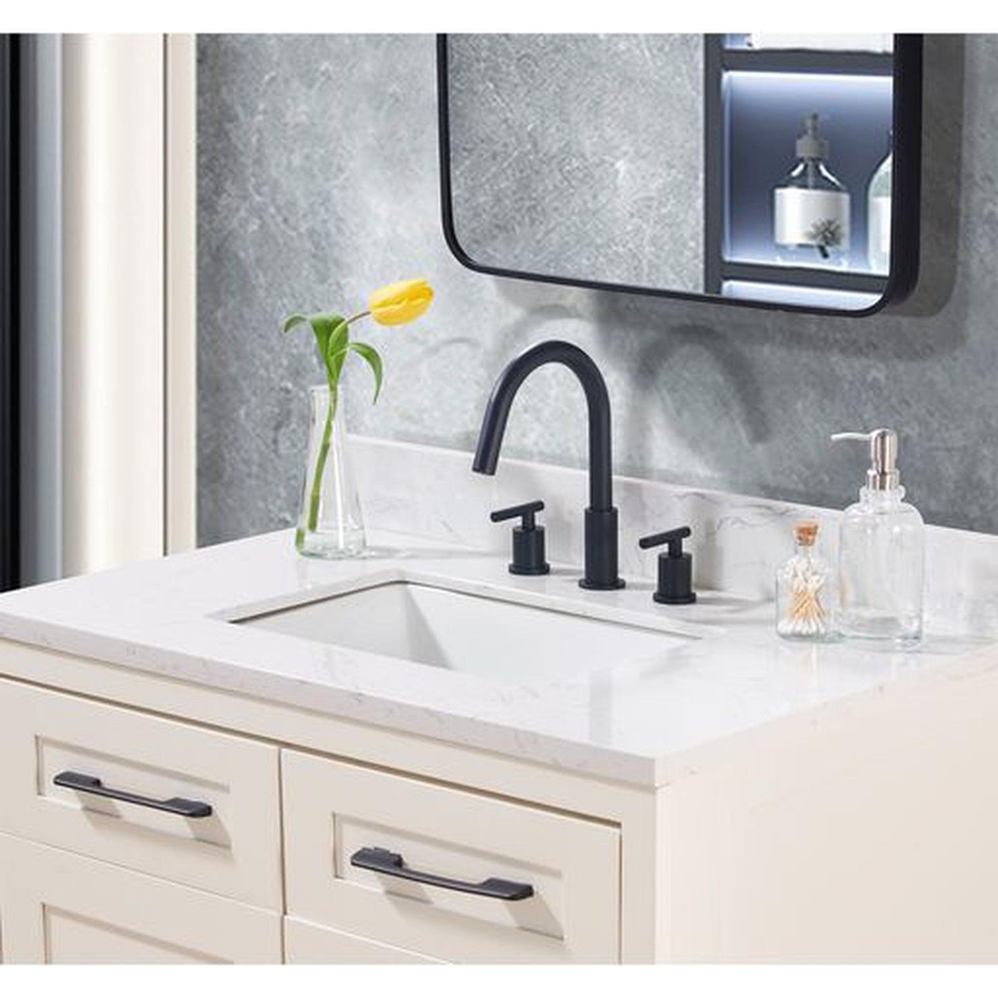 Altair Oderzo 37" x 22" Aosta White Composite Stone Bathroom Vanity Top With White SInk