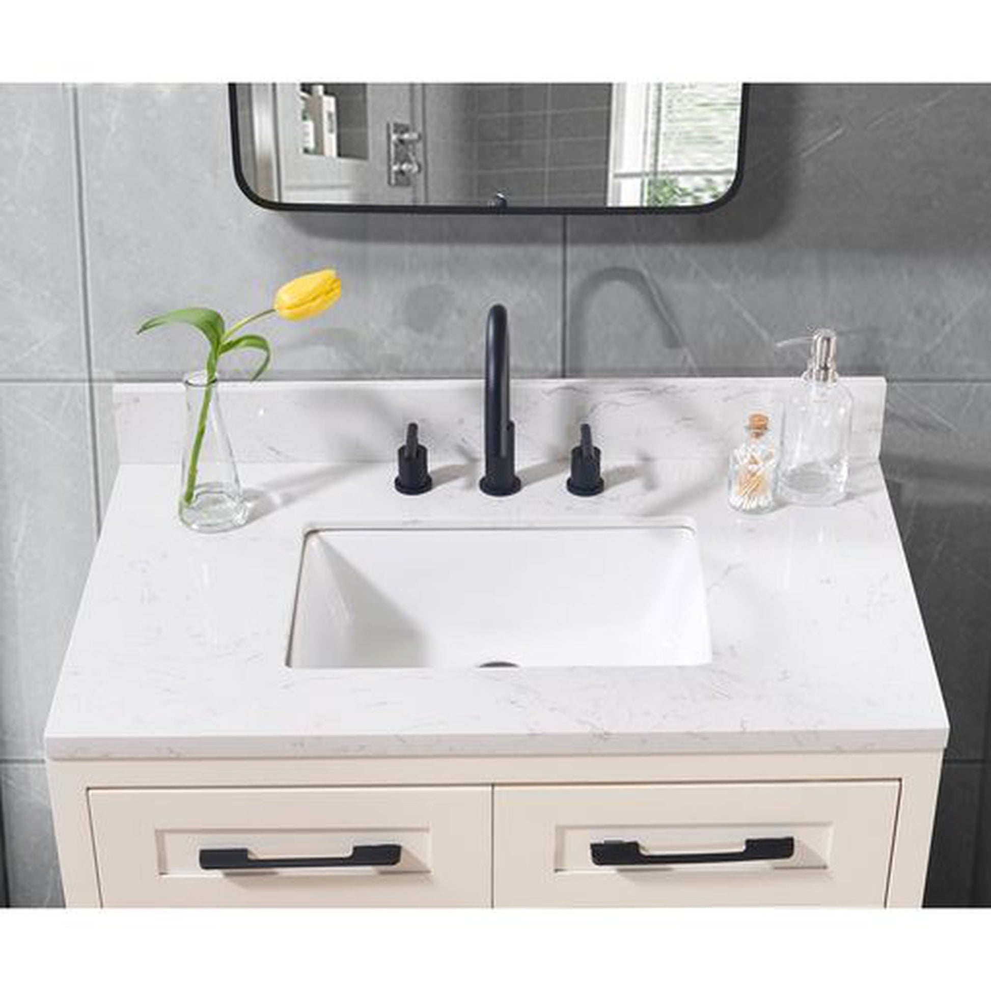 Altair Oderzo 37" x 22" Aosta White Composite Stone Bathroom Vanity Top With White SInk