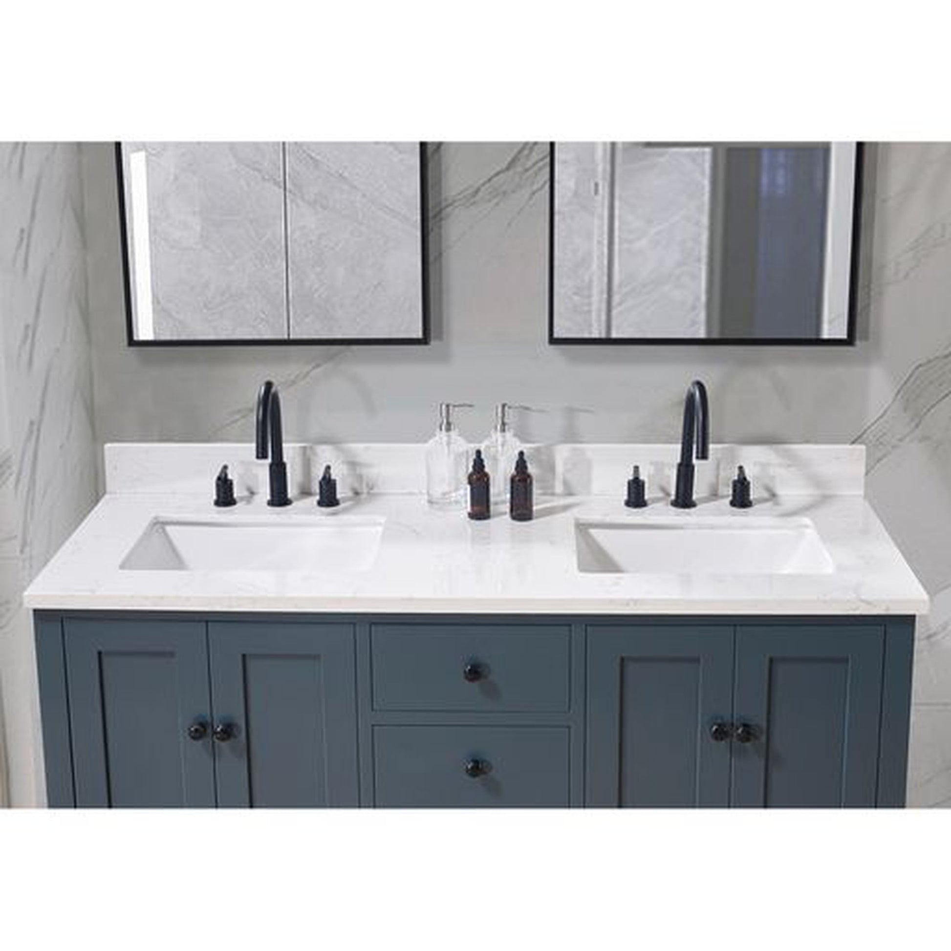 Altair Oderzo 61" x 22" Aosta White Composite Stone Bathroom Vanity Top With White SInk