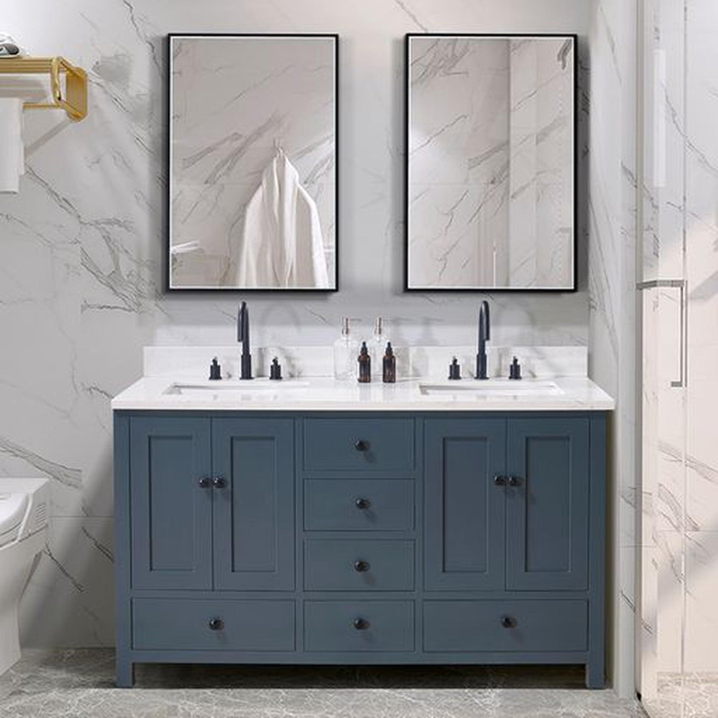 Altair Oderzo 61" x 22" Aosta White Composite Stone Bathroom Vanity Top With White SInk