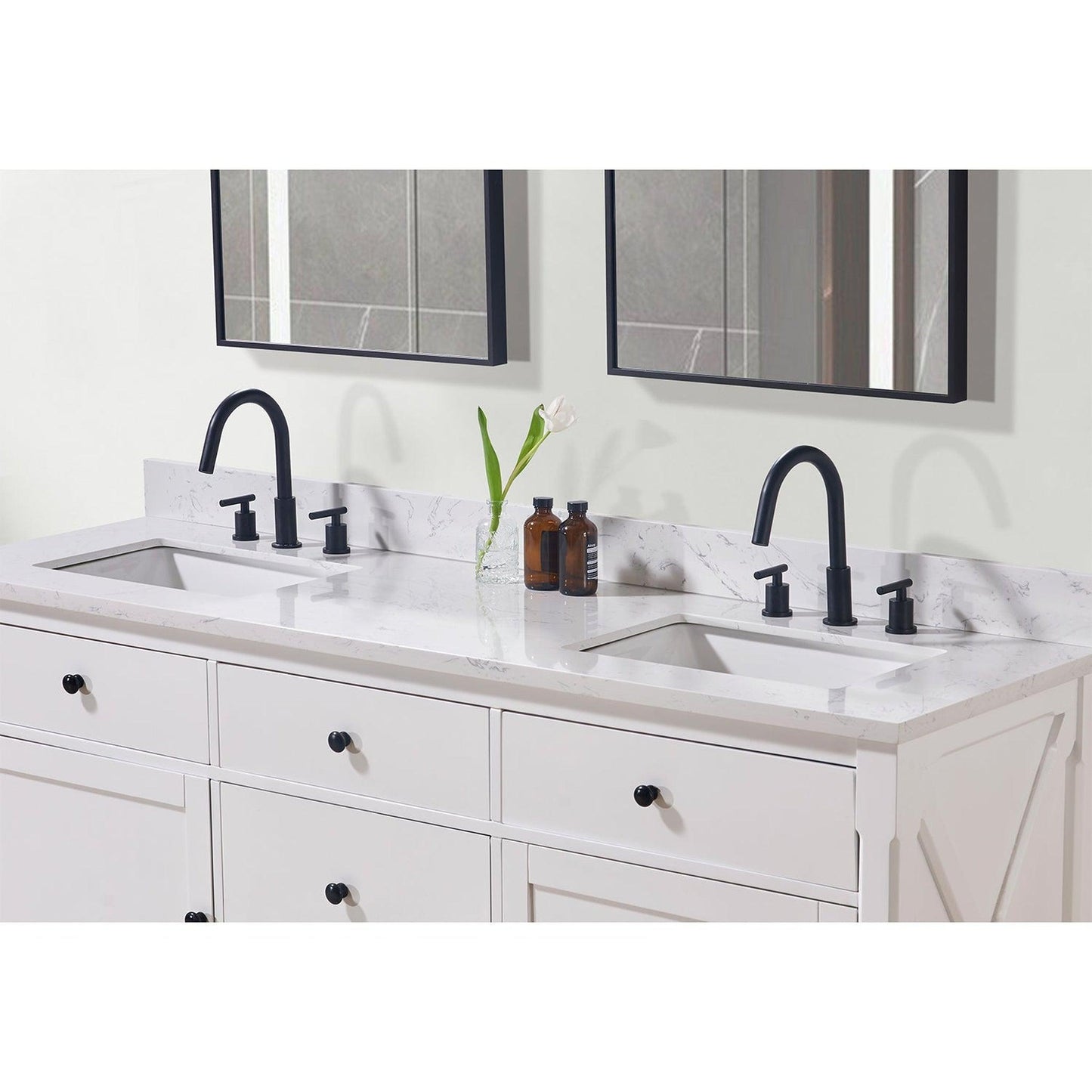 Altair Oderzo 73" x 22" Aosta White Composite Stone Bathroom Vanity Top With White SInk