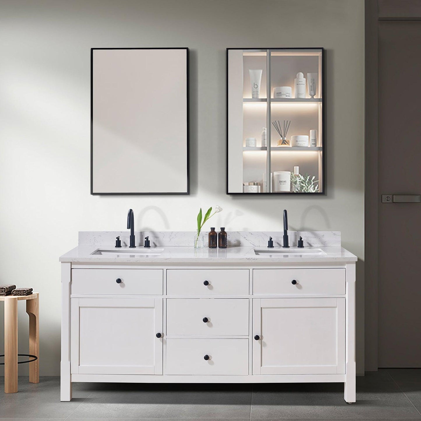 Altair Oderzo 73" x 22" Aosta White Composite Stone Bathroom Vanity Top With White SInk