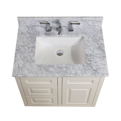 Altair Oristano 31" x 22" Italian Carrara White Natural Marble Bathroom Vanity Top With White Sink