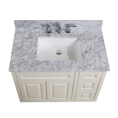 Altair Oristano 37" x 22" Italian Carrara white Natural Marble Bathroom Vanity Top With White SInk