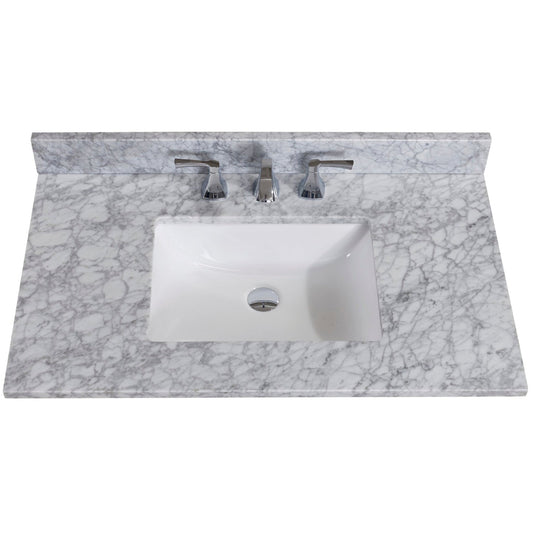 Altair Oristano 37" x 22" Italian Carrara white Natural Marble Bathroom Vanity Top With White SInk