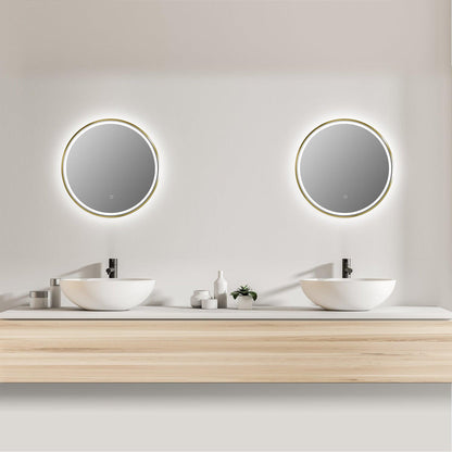 Altair Palme 24" Round Brushed Gold Wall-Mounted LED Mirror