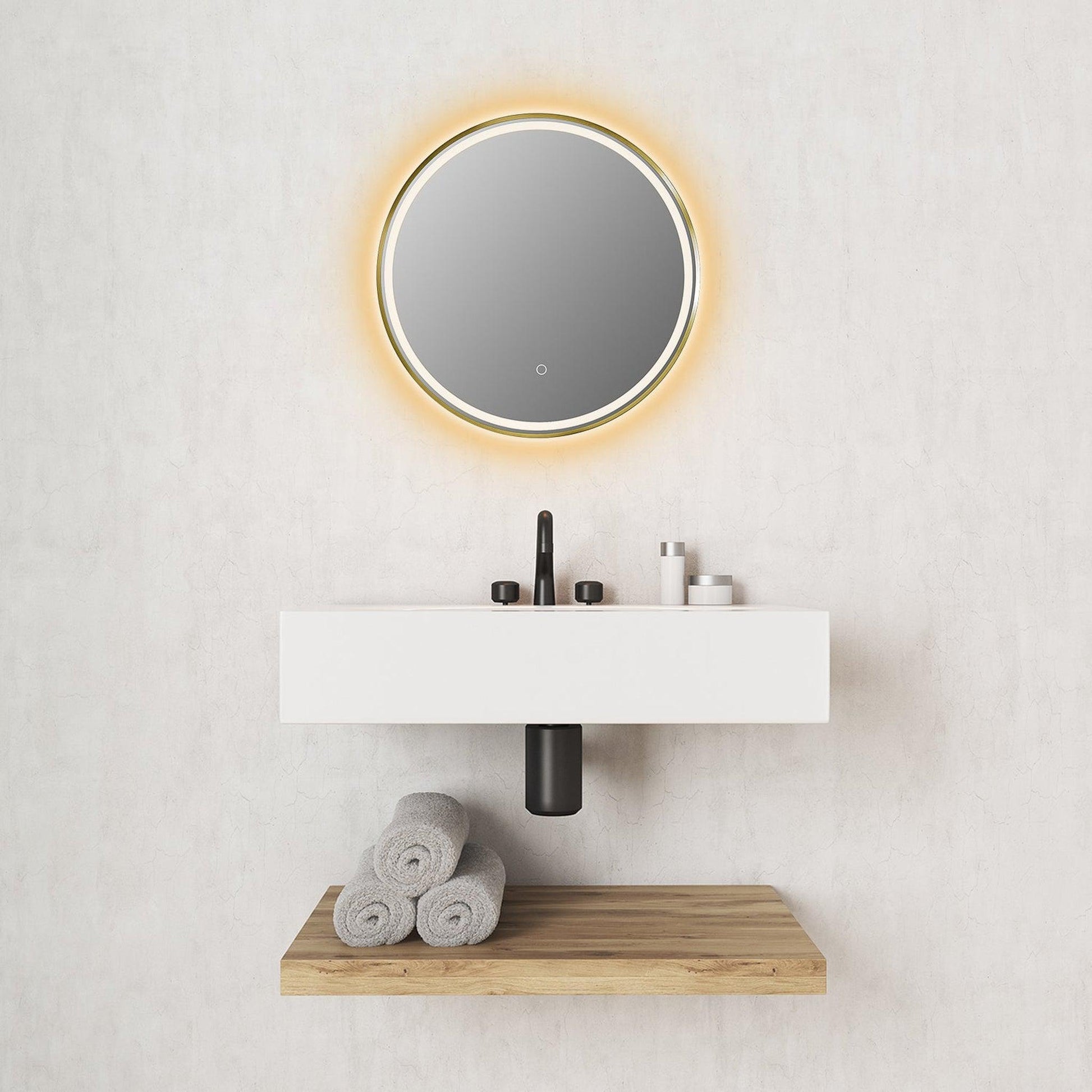 Altair Palme 24" Round Brushed Gold Wall-Mounted LED Mirror