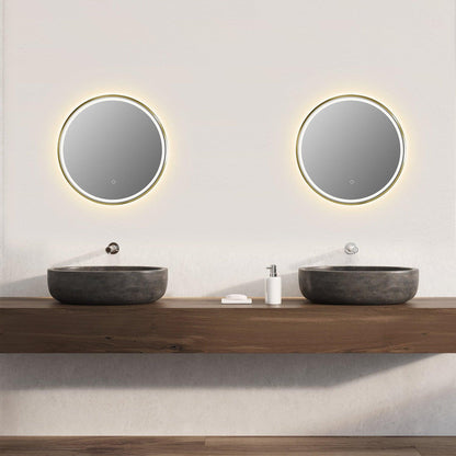 Altair Palme 24" Round Brushed Gold Wall-Mounted LED Mirror