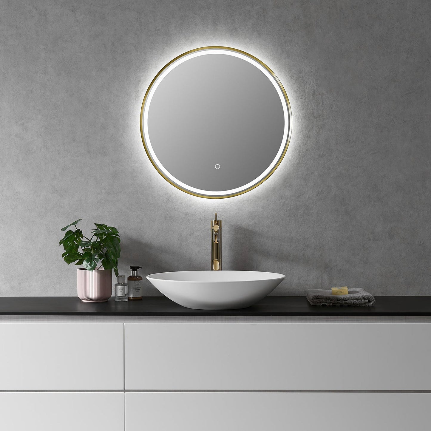 Altair Palme 24" Round Brushed Gold Wall-Mounted LED Mirror