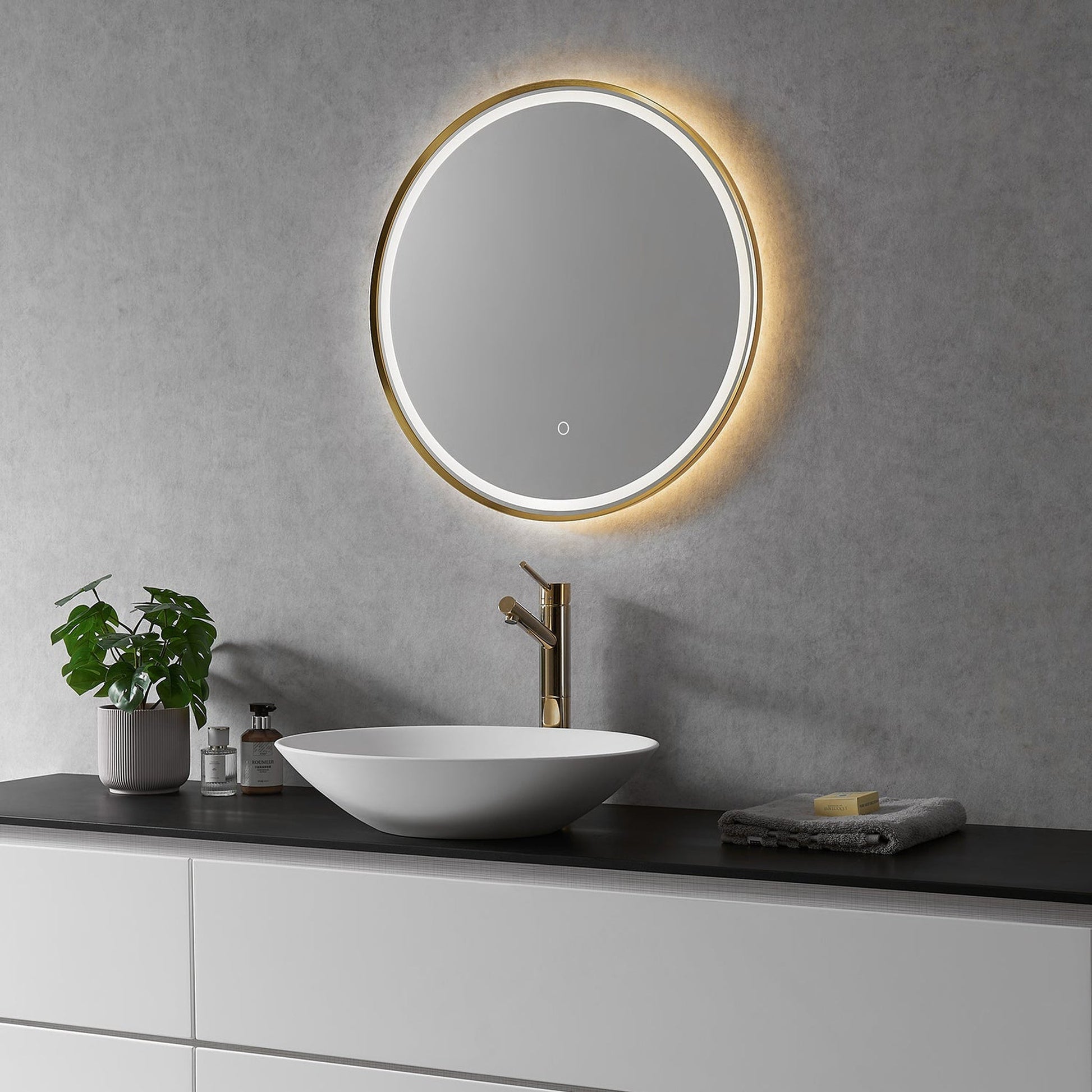 Altair Palme 24" Round Brushed Gold Wall-Mounted LED Mirror