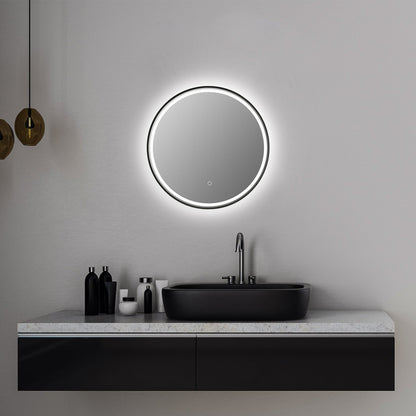 Altair Palme 24" Round Matte Black Wall-Mounted LED Mirror