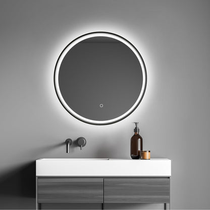 Altair Palme 24" Round Matte Black Wall-Mounted LED Mirror