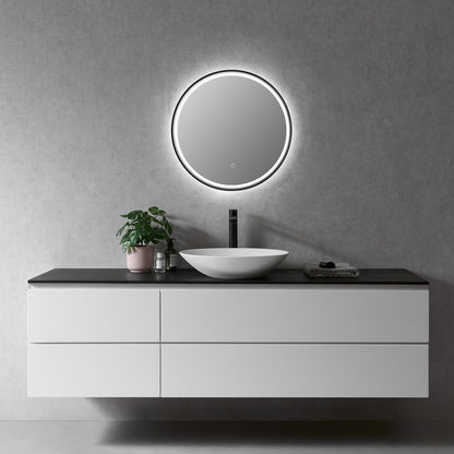 Altair Palme 24" Round Matte Black Wall-Mounted LED Mirror