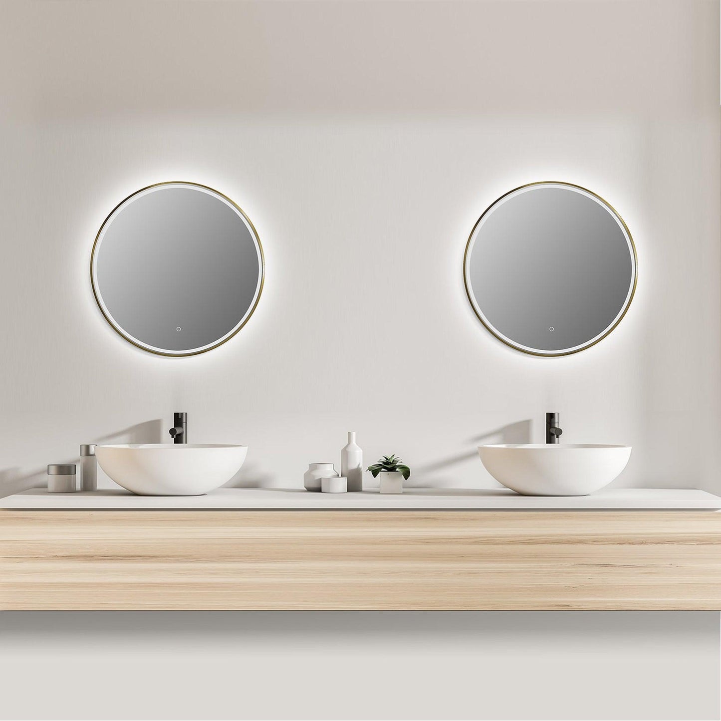 Altair Palme 32" Round Brushed Gold Wall-Mounted LED Mirror