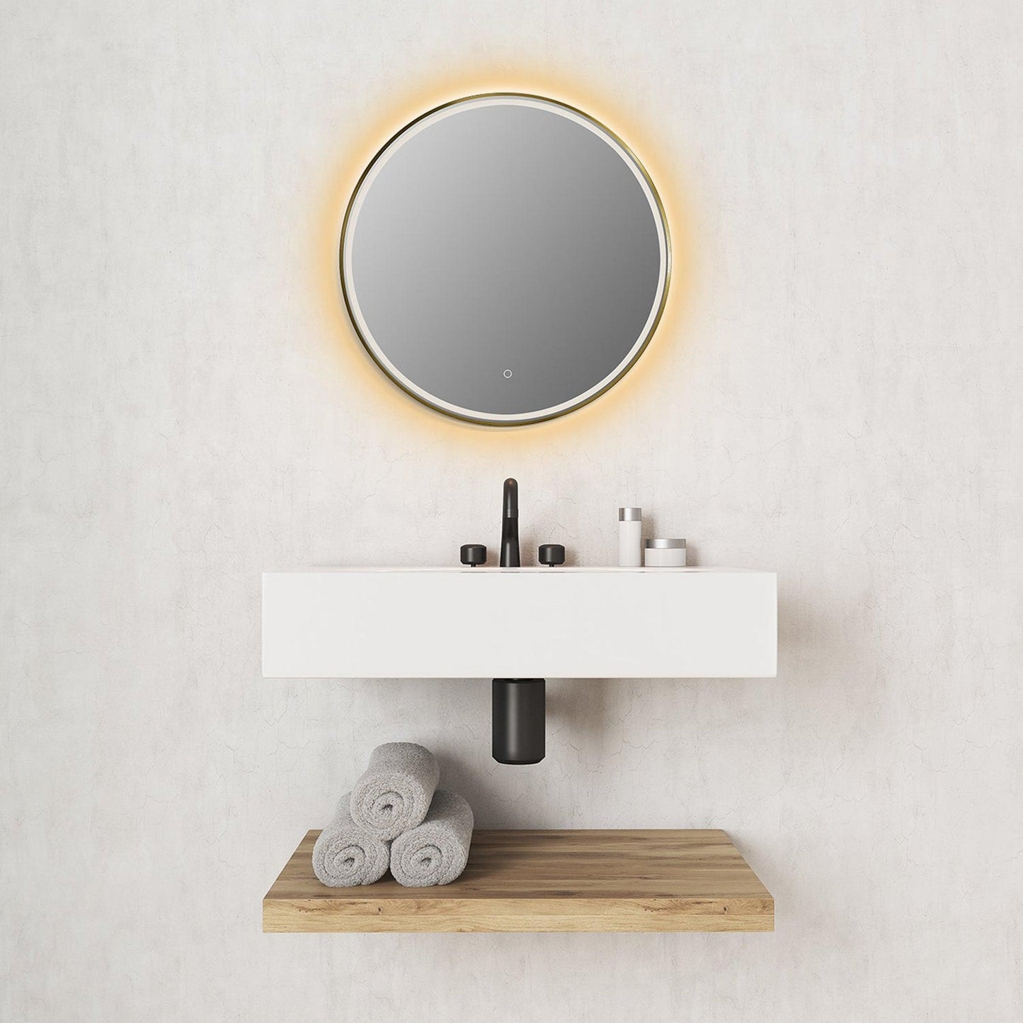 Altair Palme 32" Round Brushed Gold Wall-Mounted LED Mirror