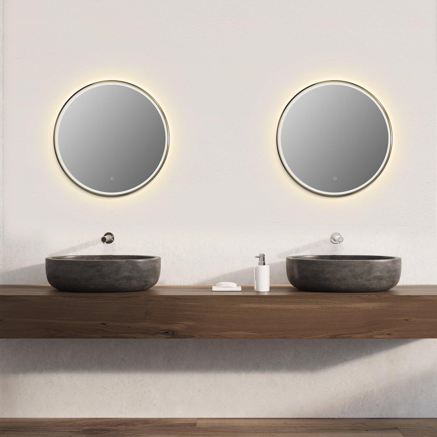 Altair Palme 32" Round Brushed Gold Wall-Mounted LED Mirror