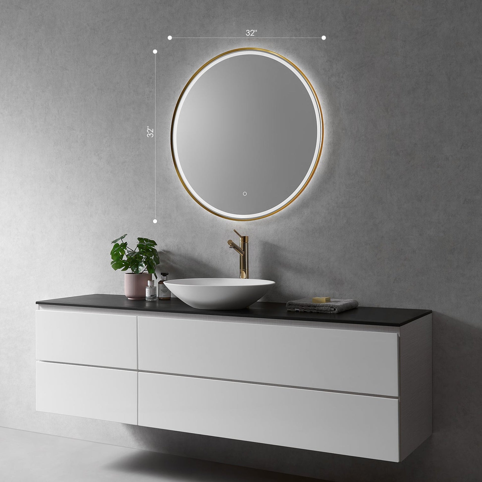 Altair Palme 32" Round Brushed Gold Wall-Mounted LED Mirror