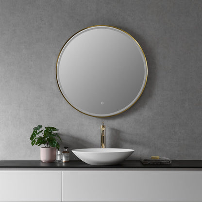 Altair Palme 32" Round Brushed Gold Wall-Mounted LED Mirror