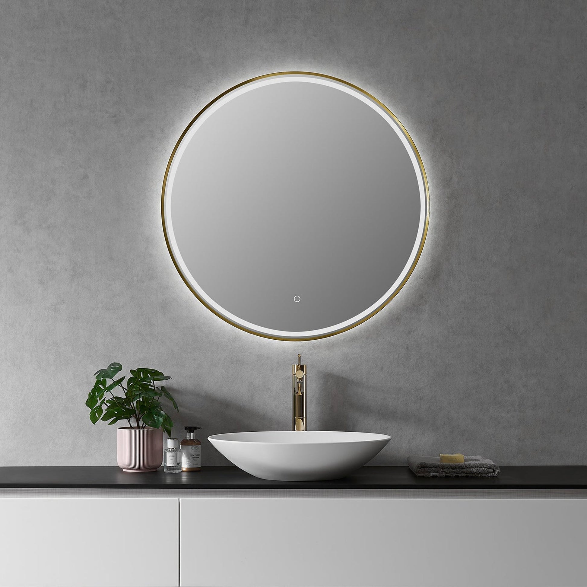 Altair Palme 32" Round Brushed Gold Wall-Mounted LED Mirror