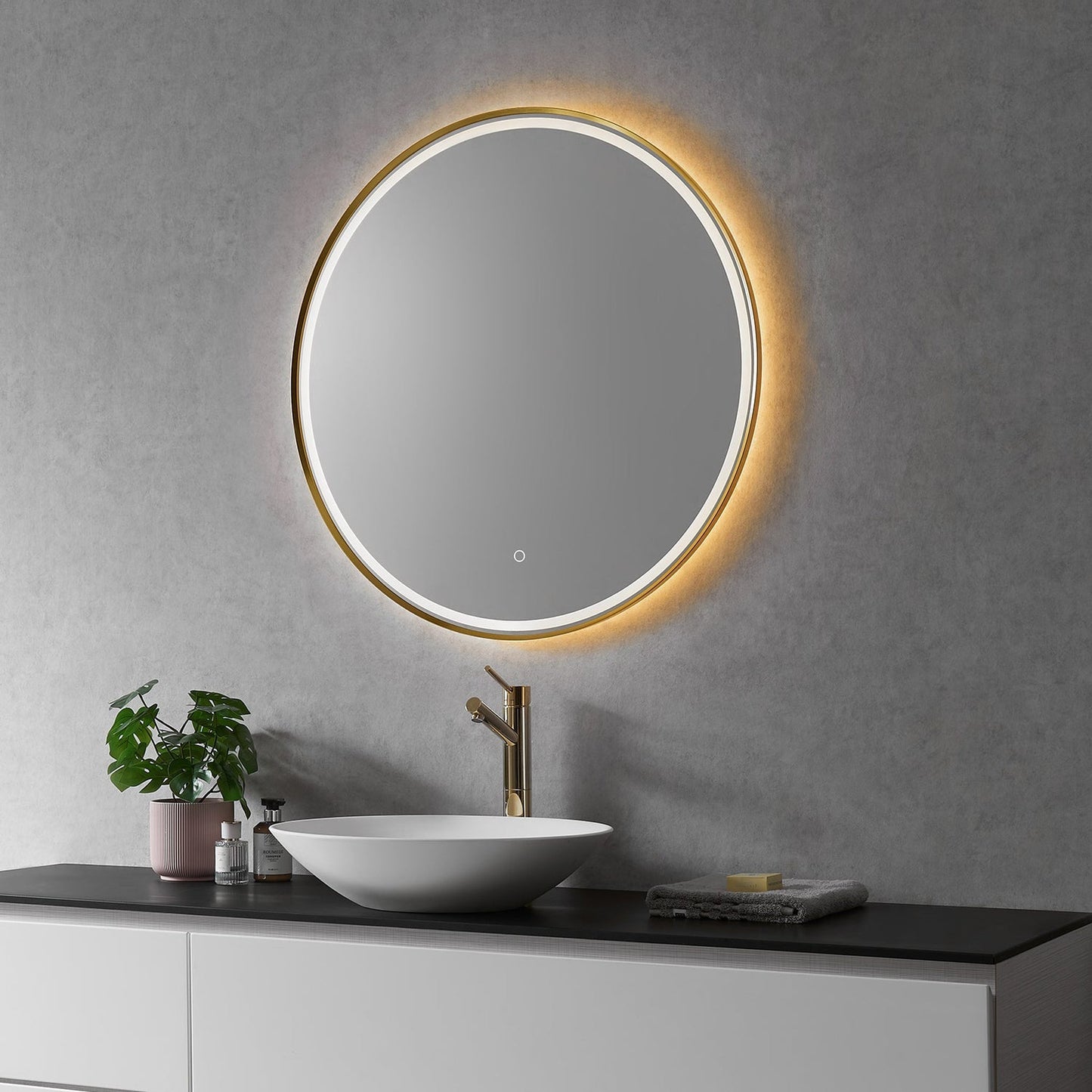 Altair Palme 32" Round Brushed Gold Wall-Mounted LED Mirror