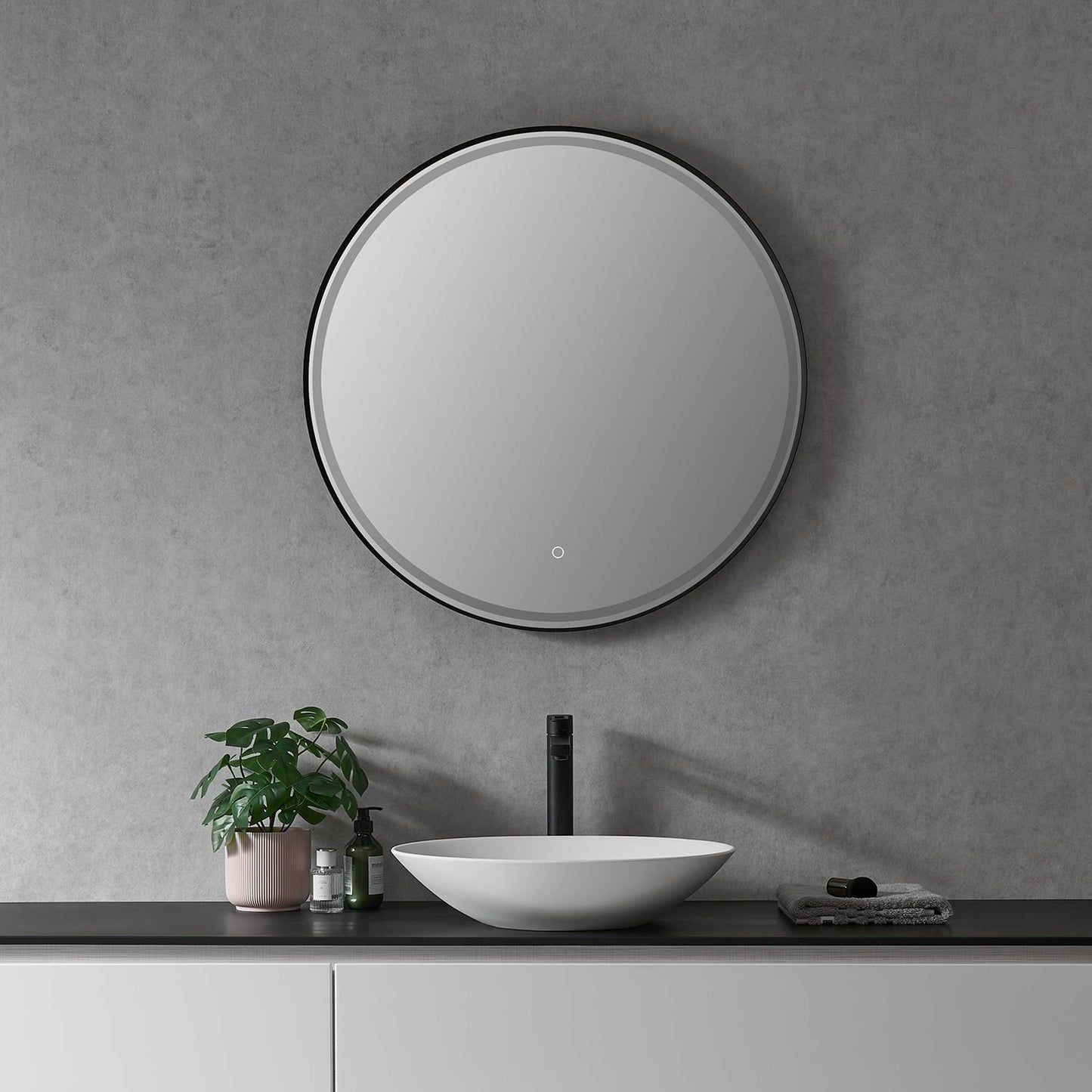Altair Palme 32" Round Matte Black Wall-Mounted LED Mirror