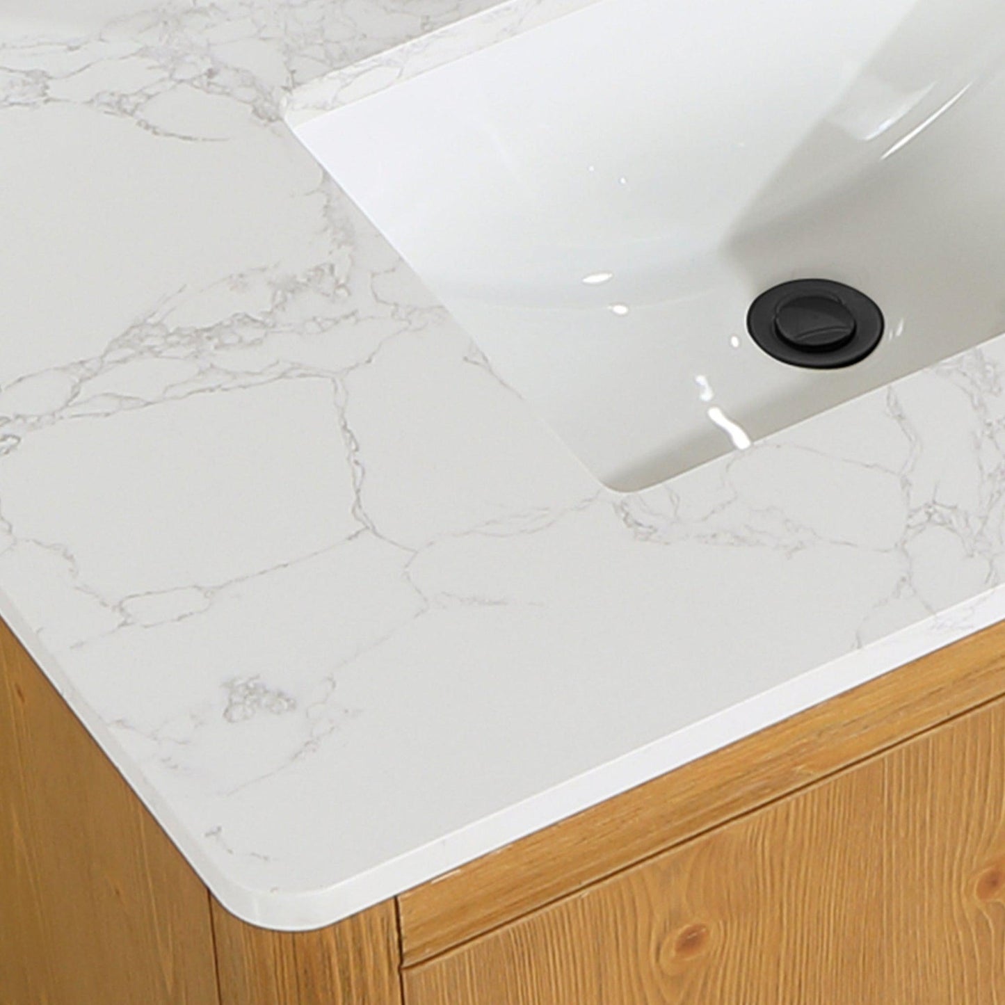 Altair Perla 36" Natural Wood Freestanding Single Bathroom Vanity Set With Grain White Composite Stone Top, Single Rectangular Undermount Ceramic Sink, and Overflow