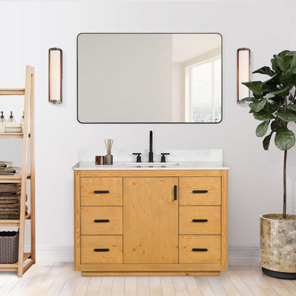 Altair Perla 48" Natural Wood Freestanding Single Bathroom Vanity Set With Grain White Composite Stone Top, Single Rectangular Undermount Ceramic Sink, and Overflow