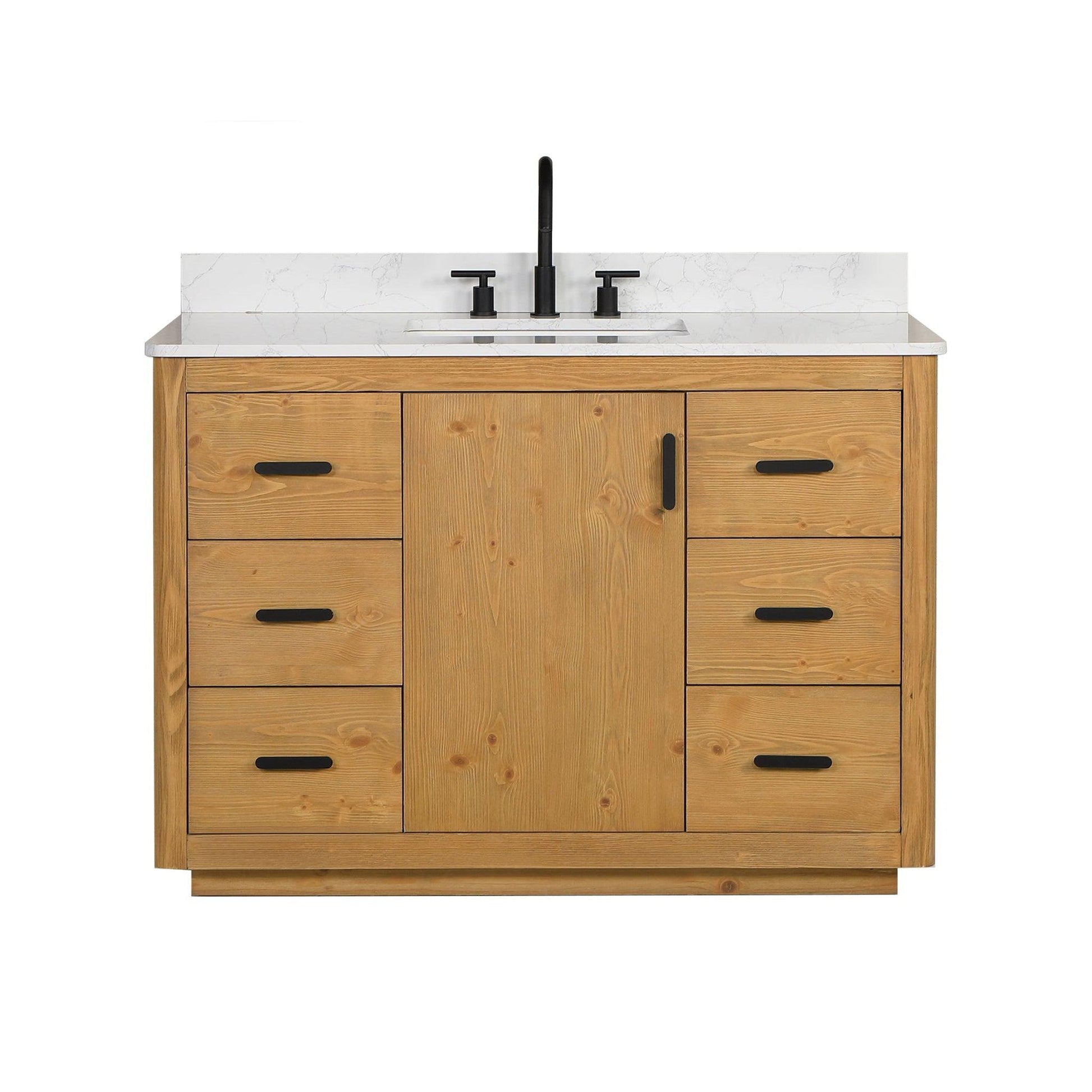 Perla 48 Single Bathroom Vanity in Natural Wood with Grain White Composite Stone Countertop Without Mirror