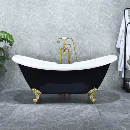 Altair Porva 69" x 29" Black Acrylic Clawfoot Bathtub With Brushed Brass Drain and Overflow
